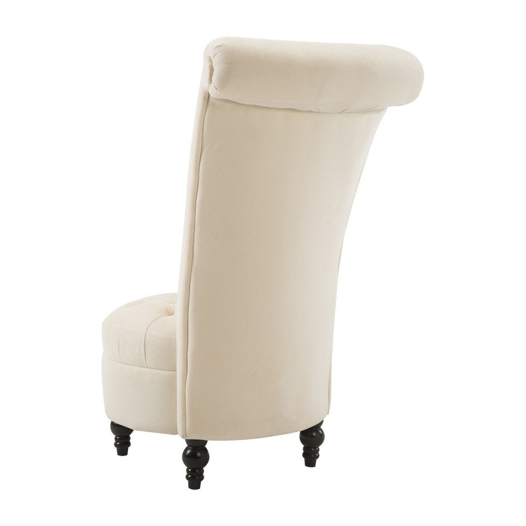 Cream Tufted High Back Plush Velvet Upholstered Accent Low Profile Chair Image 4