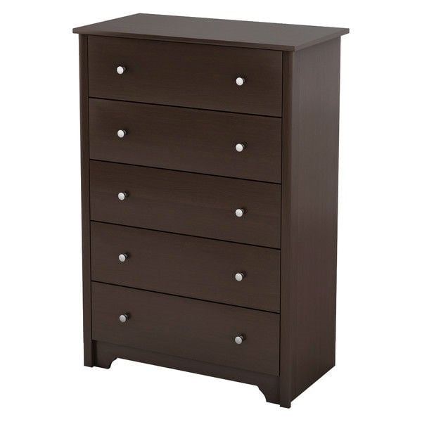 Dark Brown Chocolate Wood Finish 5-Drawer Bedroom Chest of Drawers Image 1