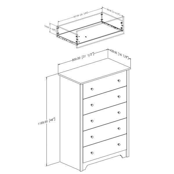 Dark Brown Chocolate Wood Finish 5-Drawer Bedroom Chest of Drawers Image 3