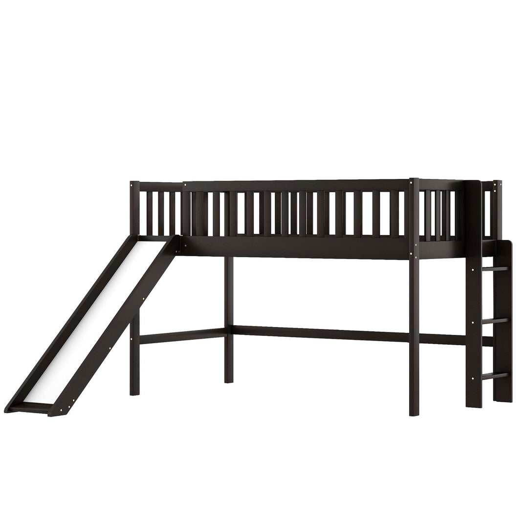 Dark Brown Twin Size Loft Bed with Slide Image 5