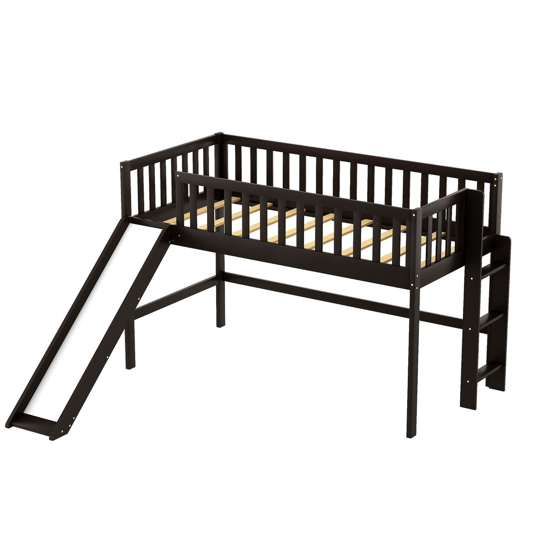 Dark Brown Twin Size Loft Bed with Slide Image 6