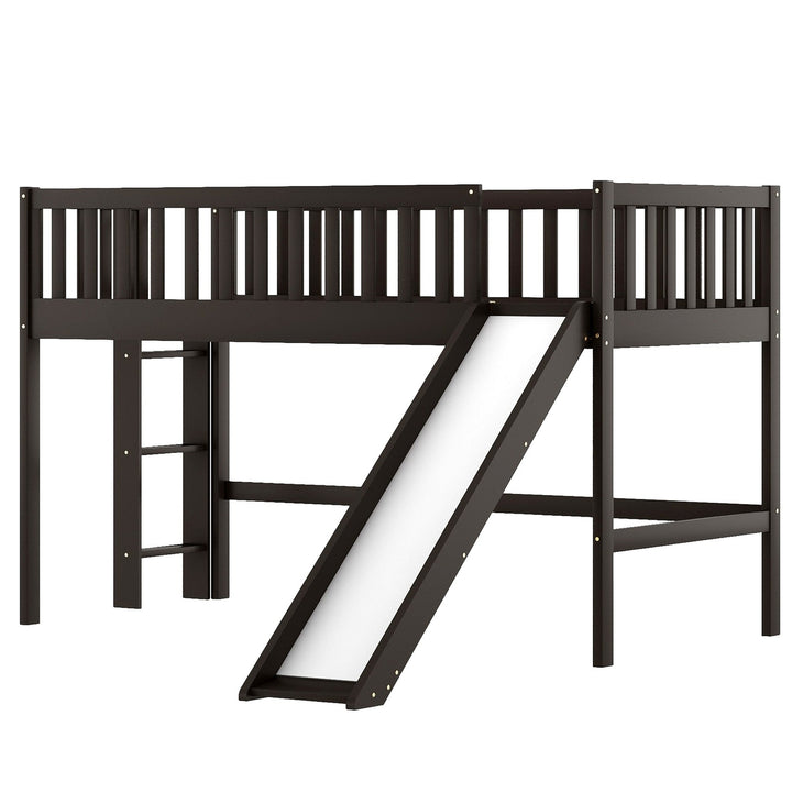 Dark Brown Twin Size Loft Bed with Slide Image 7