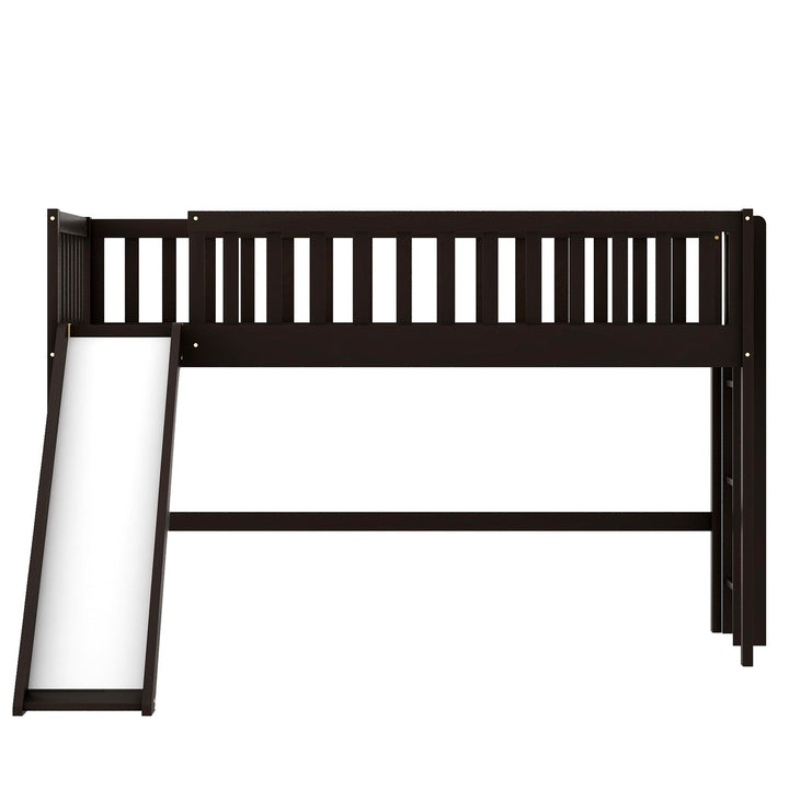 Dark Brown Twin Size Loft Bed with Slide Image 8