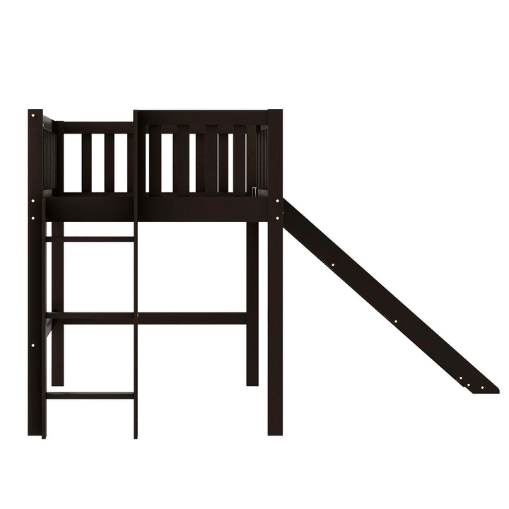 Dark Brown Twin Size Loft Bed with Slide Image 9