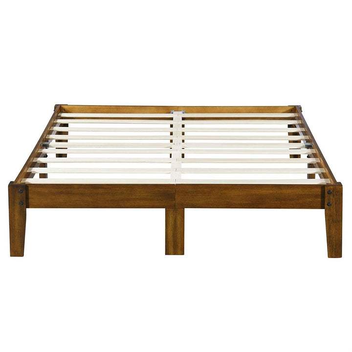 King size Solid Wood Platform Bed Frame in Brown Natural Finish Image 1