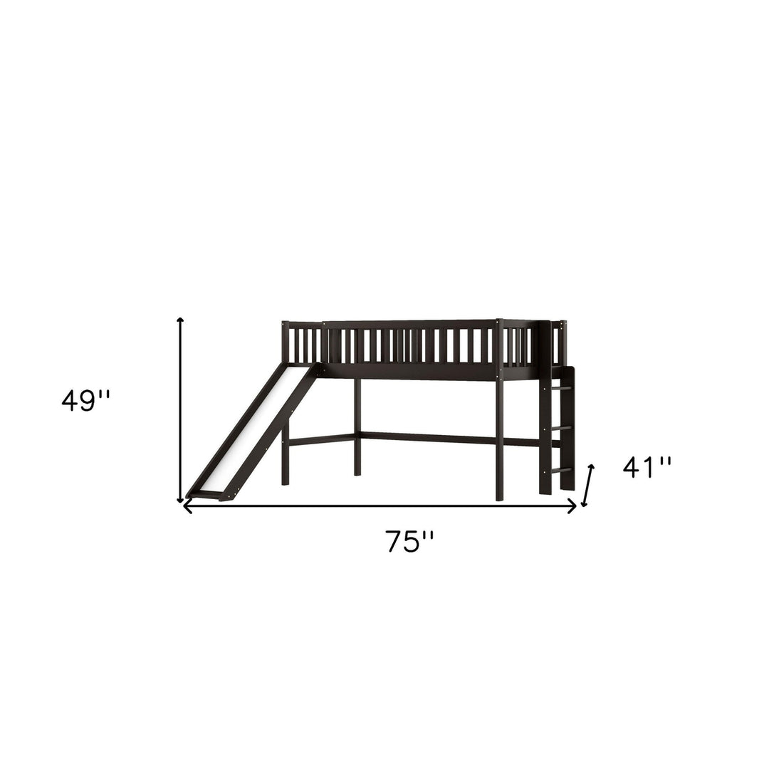 Dark Brown Twin Size Loft Bed with Slide Image 10