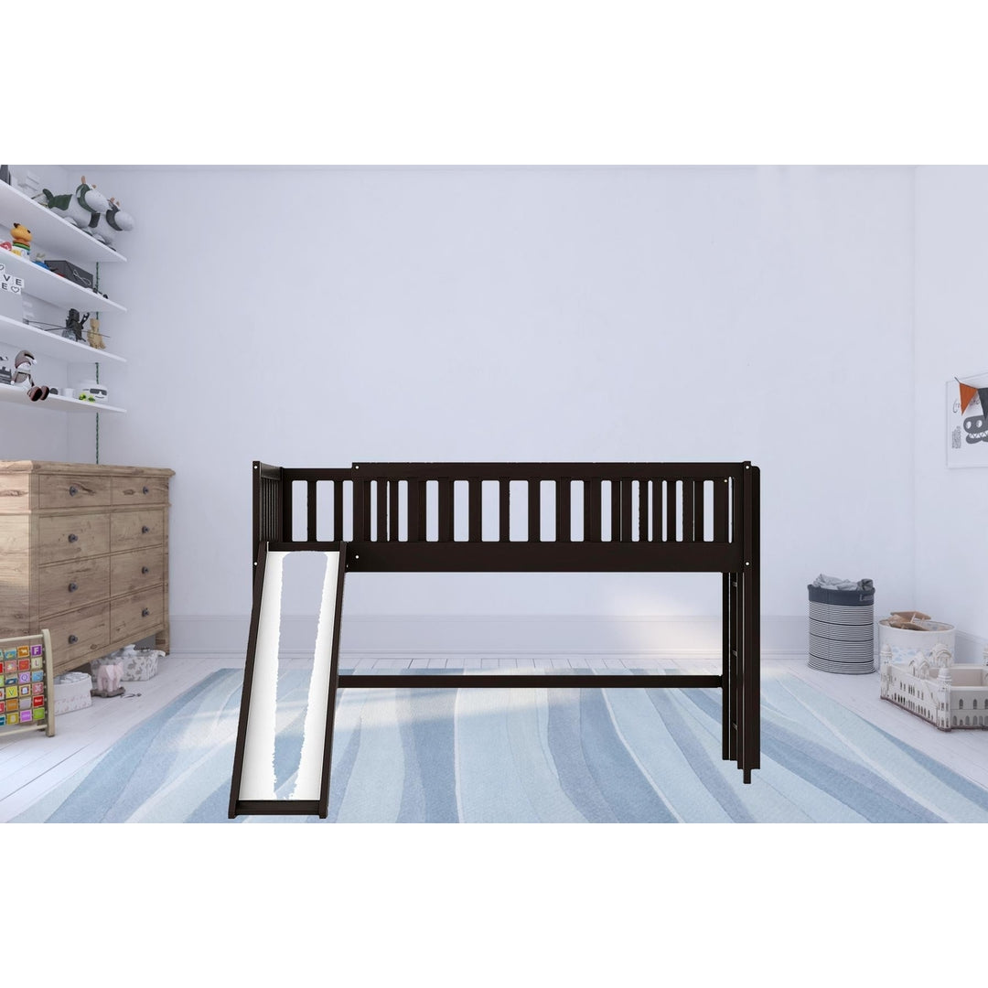 Dark Brown Twin Size Loft Bed with Slide Image 11