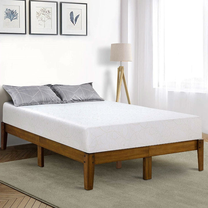 King size Solid Wood Platform Bed Frame in Brown Natural Finish Image 2