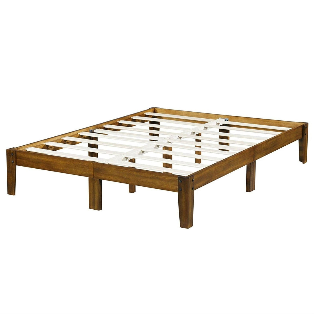 King size Solid Wood Platform Bed Frame in Brown Natural Finish Image 3