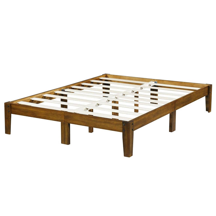 King size Solid Wood Platform Bed Frame in Brown Natural Finish Image 3