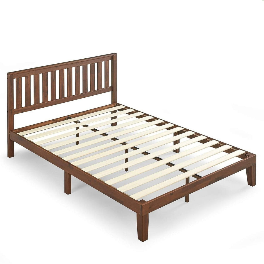 King size Solid Wood Platform Bed Frame with Headboard in Espresso Finish Image 1