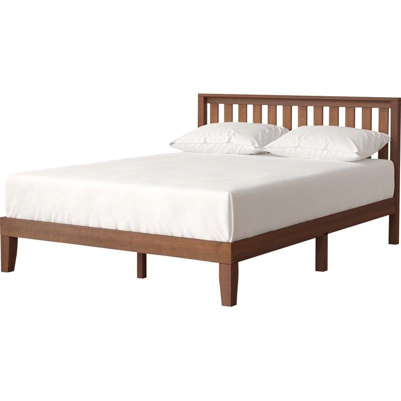 King size Solid Wood Platform Bed Frame with Headboard in Espresso Finish Image 2