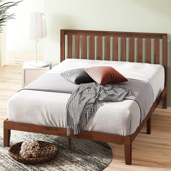 King size Solid Wood Platform Bed Frame with Headboard in Espresso Finish Image 5