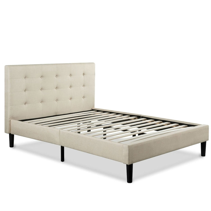 King size Taupe Beige Upholstered Platform Bed Frame with Headboard Image 1