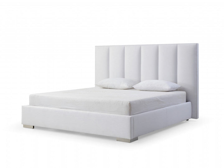 King Size White Upholstered Velvet Bed Frame Image 1