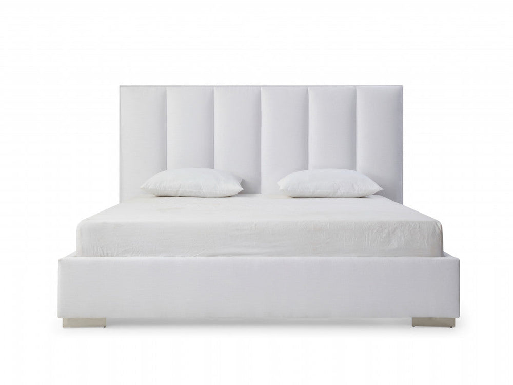 King Size White Upholstered Velvet Bed Frame Image 2