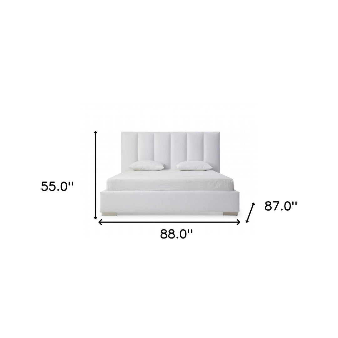 King Size White Upholstered Velvet Bed Frame Image 3