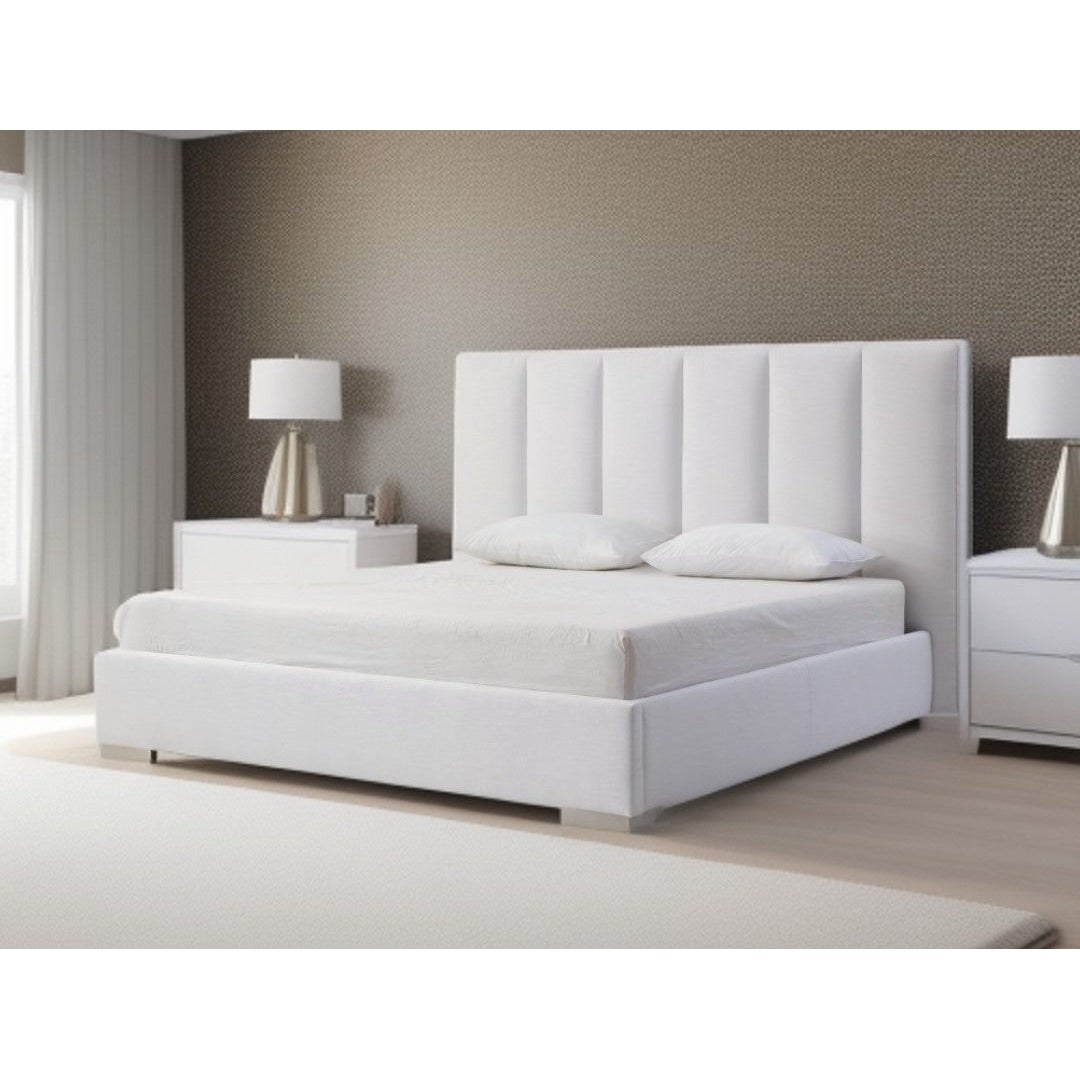 King Size White Upholstered Velvet Bed Frame Image 4