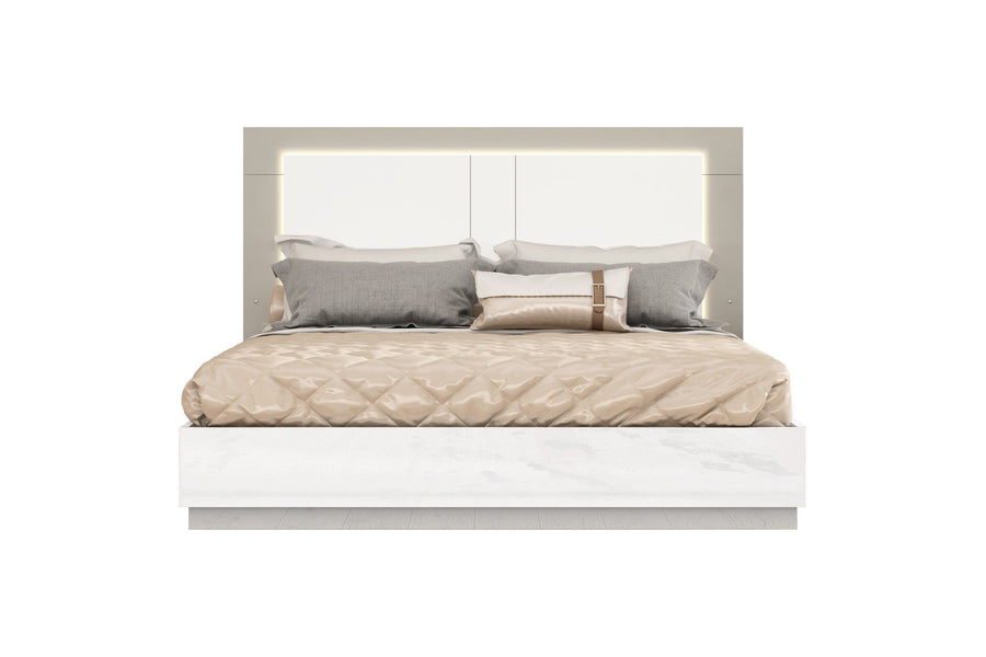 King White High Gloss Bed Frame with LED Headboard Image 1