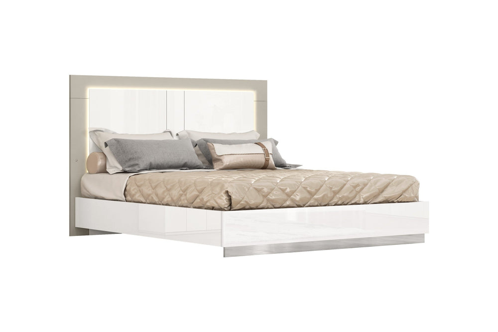 King White High Gloss Bed Frame with LED Headboard Image 2