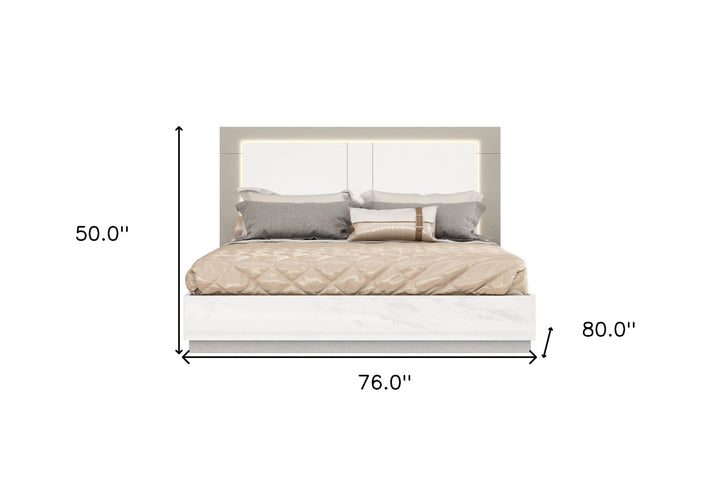 King White High Gloss Bed Frame with LED Headboard Image 6