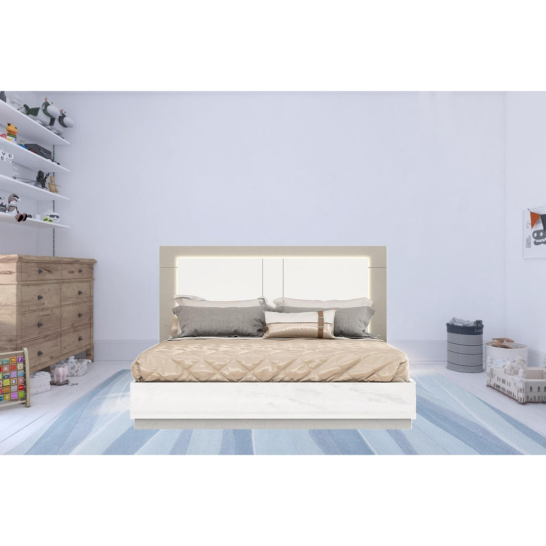 King White High Gloss Bed Frame with LED Headboard Image 7