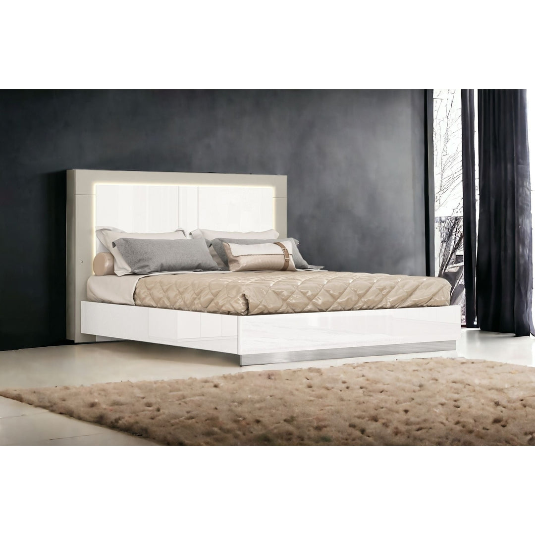 King White High Gloss Bed Frame with LED Headboard Image 8