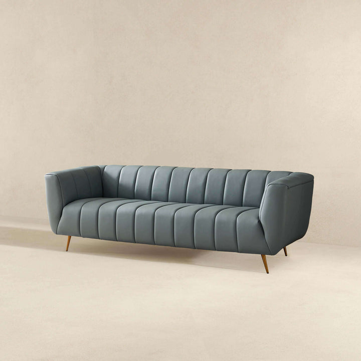 LaMattina Genuine Italian Blue Leather Channel Tufted Sofa Image 5