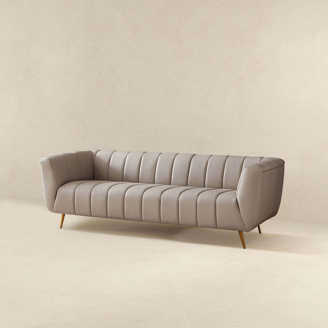 LaMattina Genuine Italian Grey Leather Channel Tufted Sofa Image 4