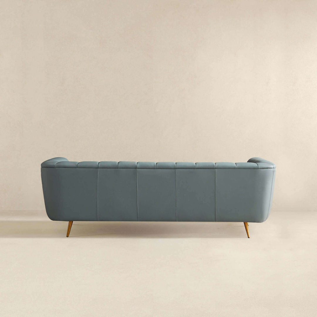 LaMattina Genuine Italian Blue Leather Channel Tufted Sofa Image 7