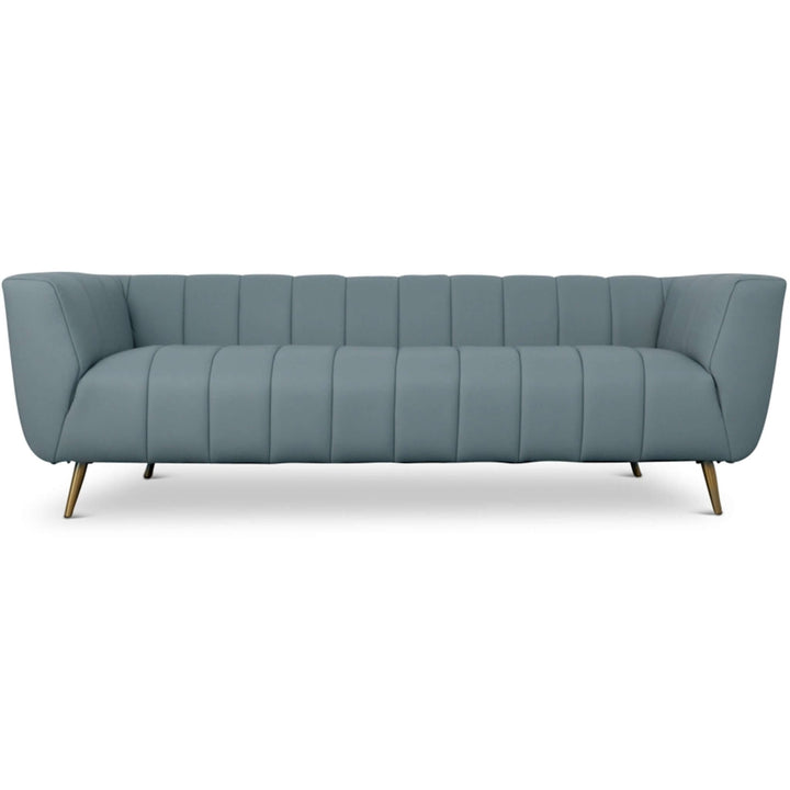 LaMattina Genuine Italian Blue Leather Channel Tufted Sofa Image 8