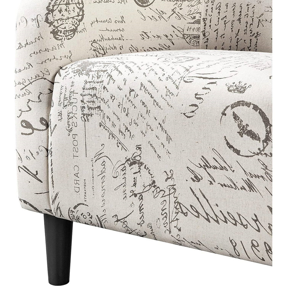 Letter Print French Upholstered Barrel Chair and Ottoman Set Image 2