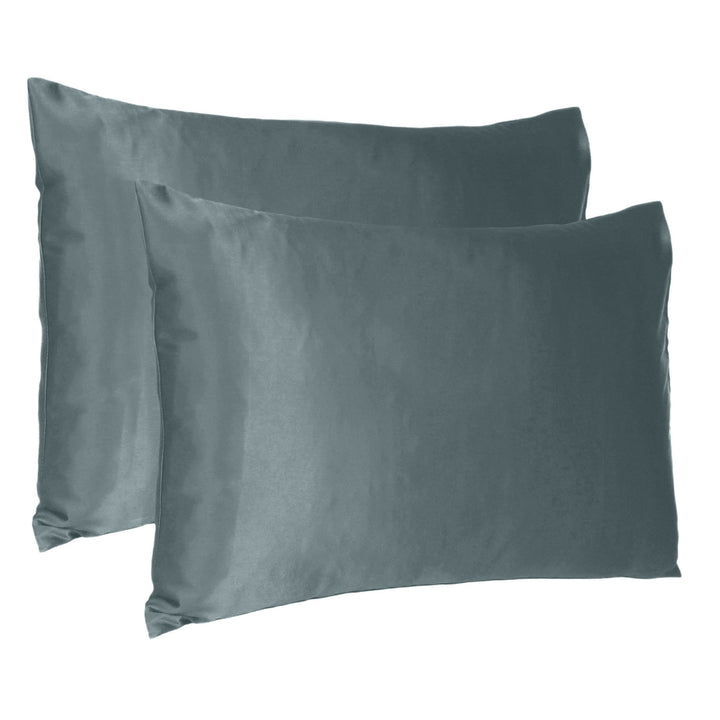 Gray Dreamy Set Of 2 Silky Satin King Pillowcases Image 1