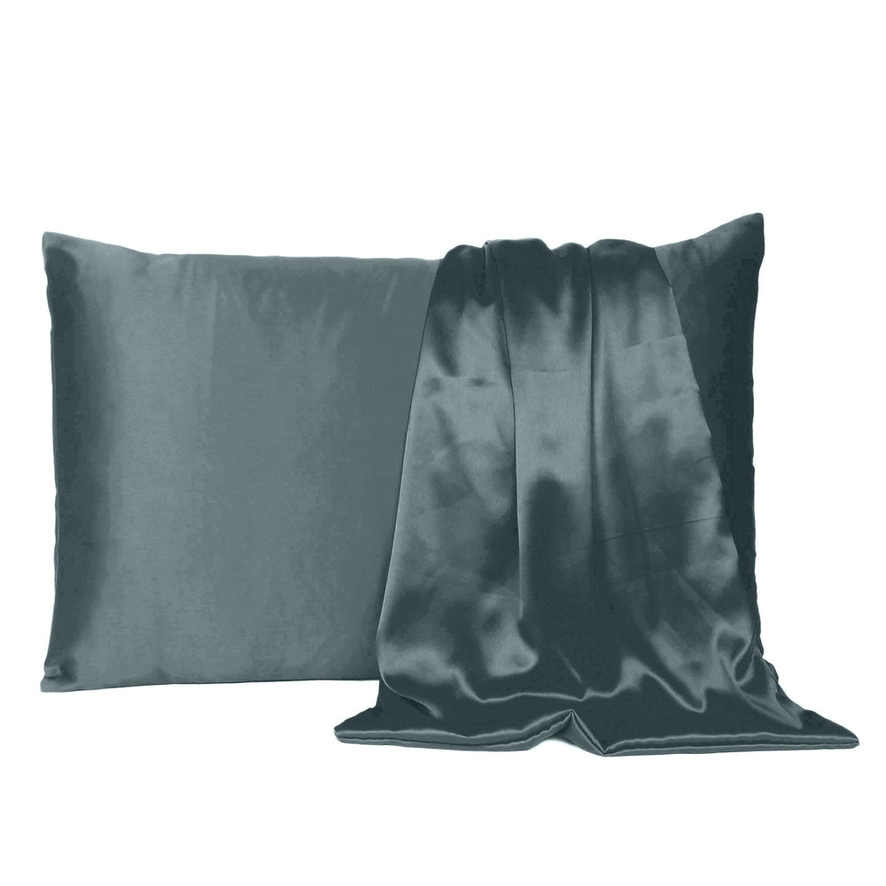 Gray Dreamy Set Of 2 Silky Satin King Pillowcases Image 2