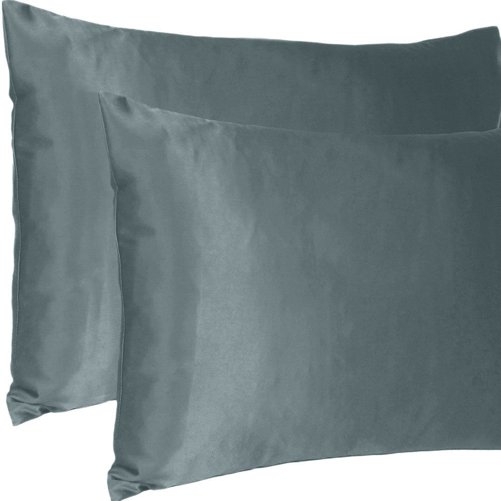 Gray Dreamy Set Of 2 Silky Satin King Pillowcases Image 9