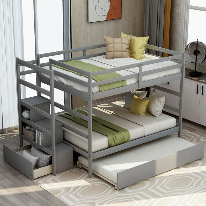 Gray Full Over Full Contemporary Bunk Bed With Stairs Image 2