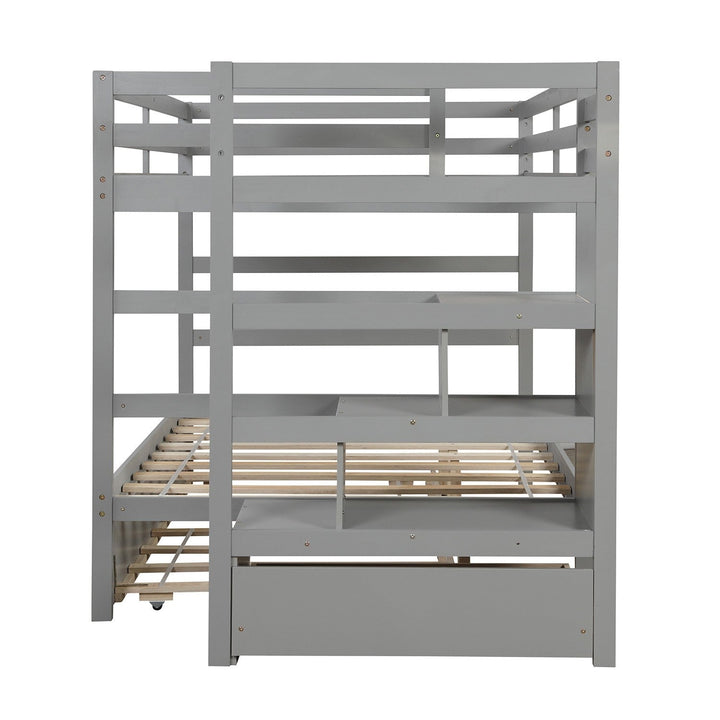 Gray Full Over Full Contemporary Bunk Bed With Stairs Image 3