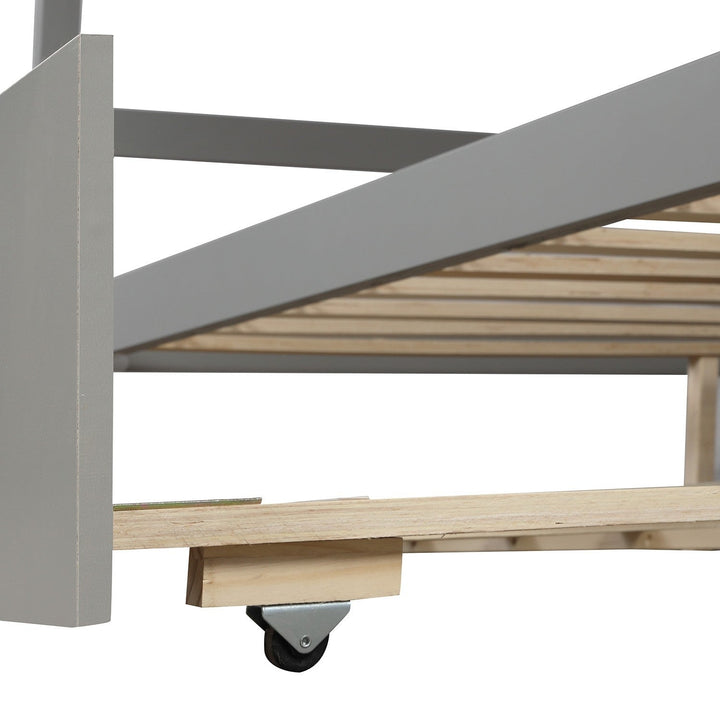 Gray Full Over Full Contemporary Bunk Bed With Stairs Image 5