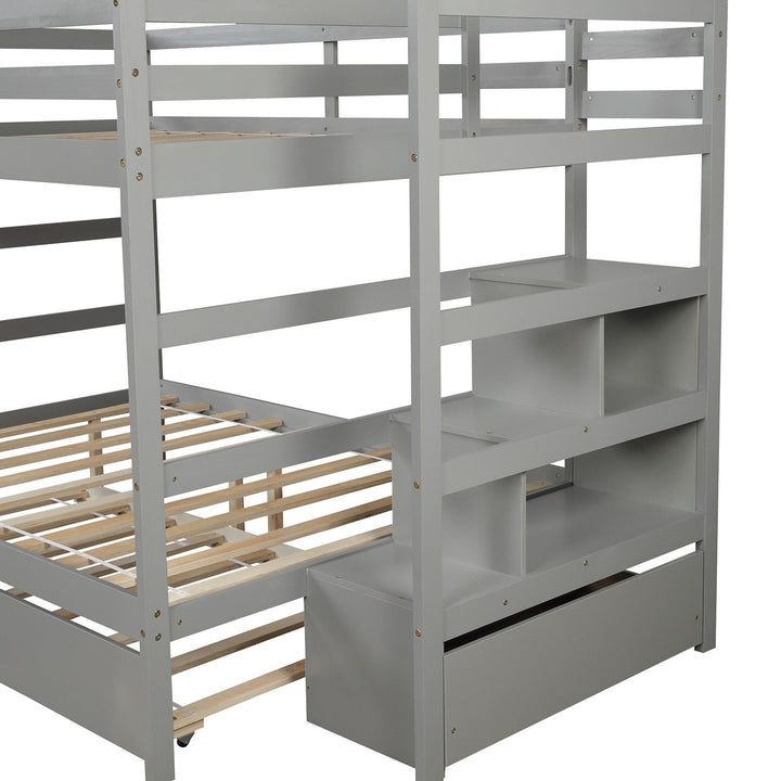 Gray Full Over Full Contemporary Bunk Bed With Stairs Image 6