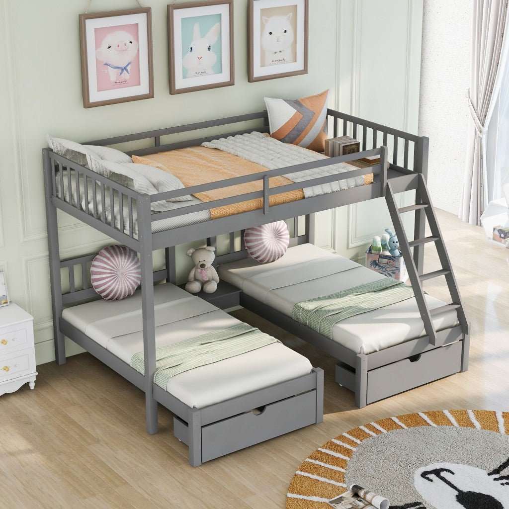 Gray Full Over Double Twin Triple Bunk Beds with Drawers Image 3