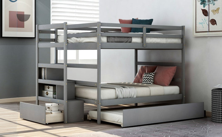 Gray Full Over Full Contemporary Bunk Bed With Stairs Image 7