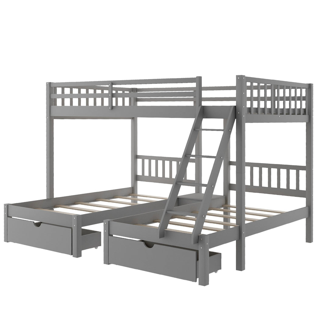 Gray Full Over Double Twin Triple Bunk Beds with Drawers Image 4