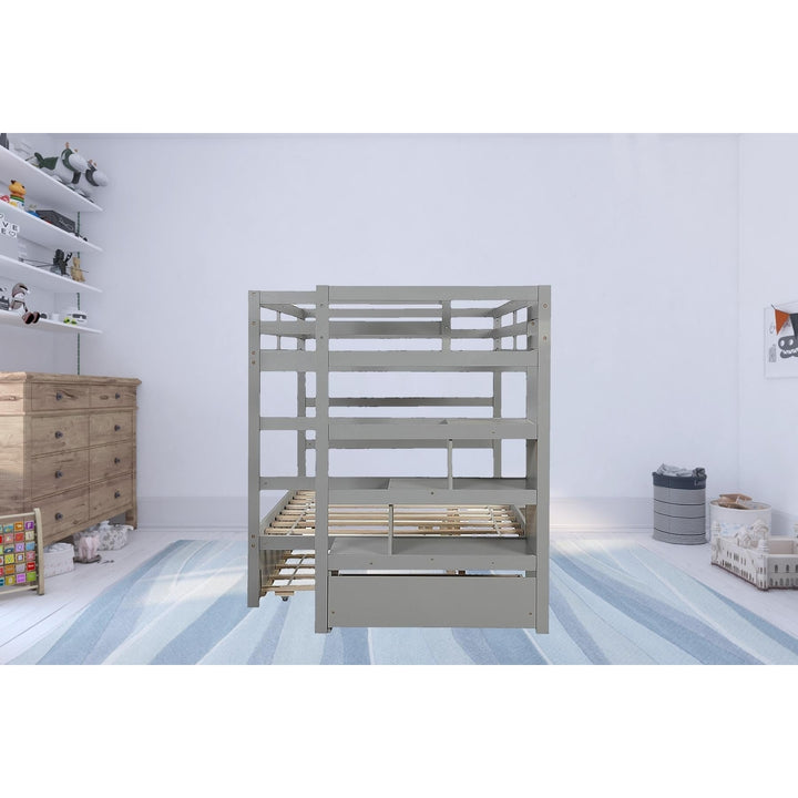 Gray Full Over Full Contemporary Bunk Bed With Stairs Image 11