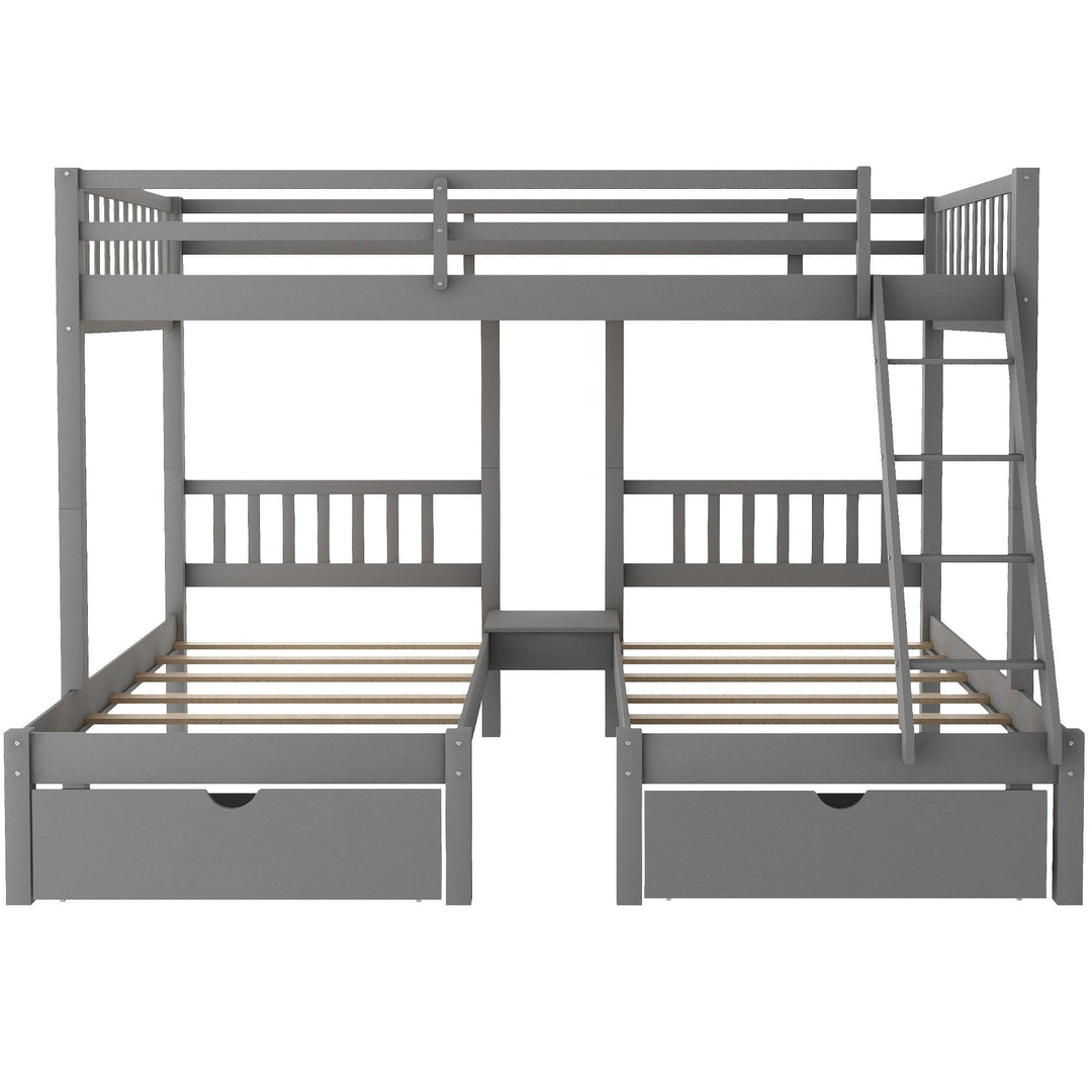 Gray Full Over Double Twin Triple Bunk Beds with Drawers Image 5