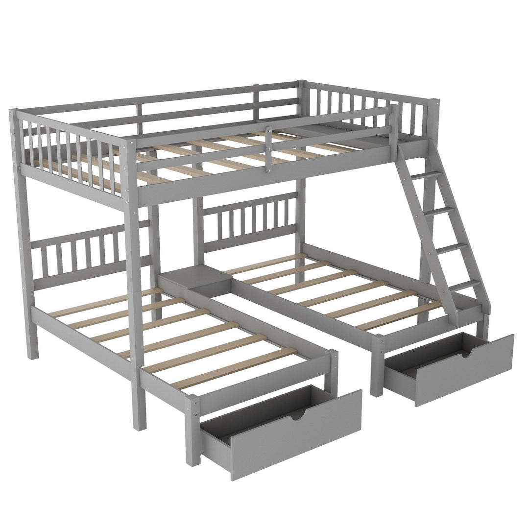 Gray Full Over Double Twin Triple Bunk Beds with Drawers Image 6