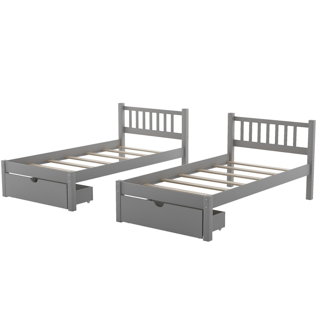 Gray Full Over Double Twin Triple Bunk Beds with Drawers Image 7