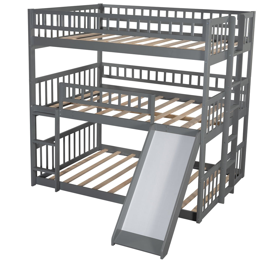 Gray Full Over Full Over Full Contemporary Bunk Bed With Slide Image 4