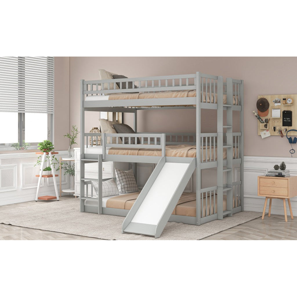 Gray Full Over Full Over Full Contemporary Bunk Bed With Slide Image 6