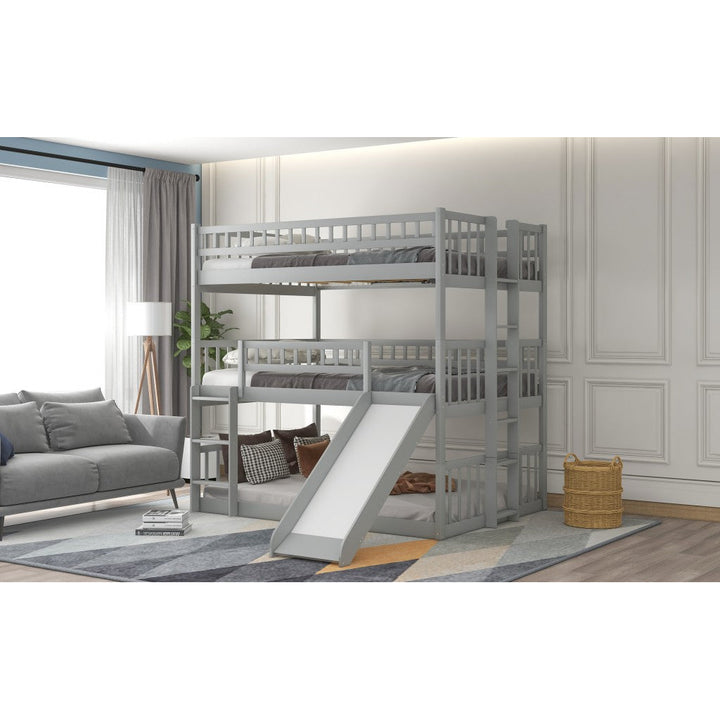 Gray Full Over Full Over Full Contemporary Bunk Bed With Slide Image 7