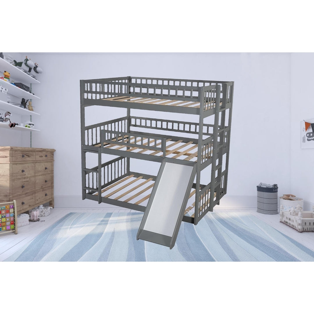 Gray Full Over Full Over Full Contemporary Bunk Bed With Slide Image 11